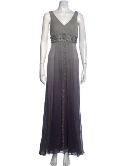 Pre-owned Sue Wong Silk Long Dress W/ Tags In Grey