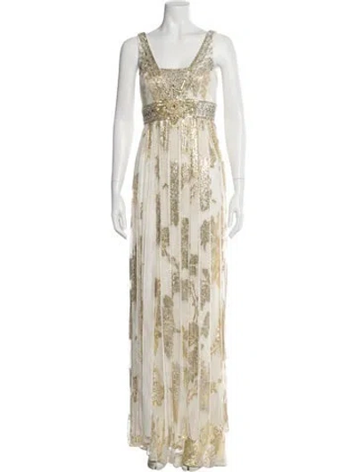 Pre-owned Sue Wong Silk Long Dress In White