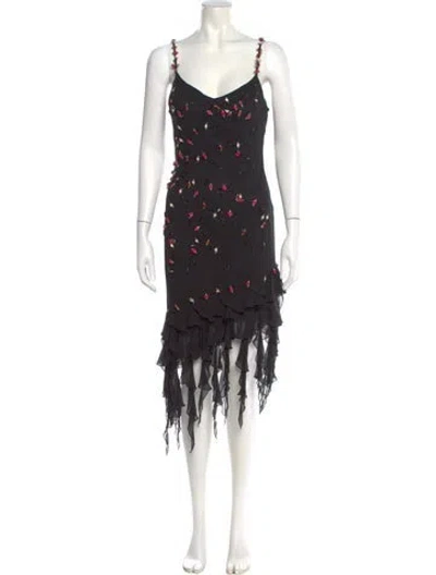 Pre-owned Sue Wong Silk Midi Length Dress In Black