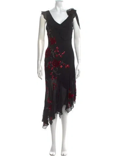Pre-owned Sue Wong Silk Midi Length Dress In Black
