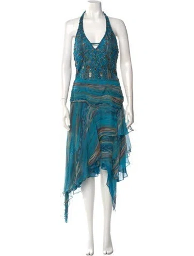 Pre-owned Sue Wong Silk Midi Length Dress In Blue