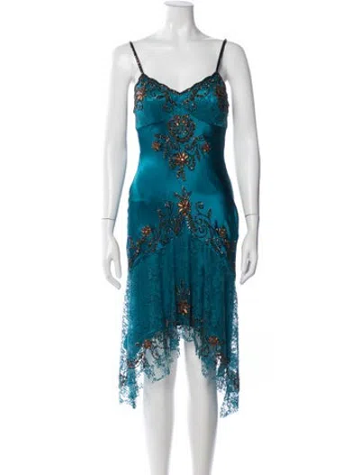 Pre-owned Sue Wong Silk Midi Length Dress In Blue