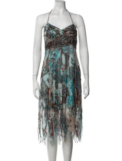 Pre-owned Sue Wong Silk Midi Length Dress In Blue/brown/metallic