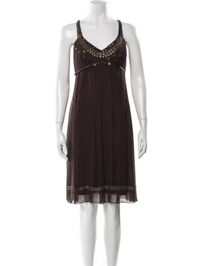 Pre-owned Sue Wong Silk Midi Length Dress In Brown