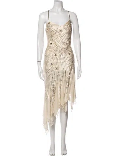 Pre-owned Sue Wong Silk Midi Length Dress In Neutrals