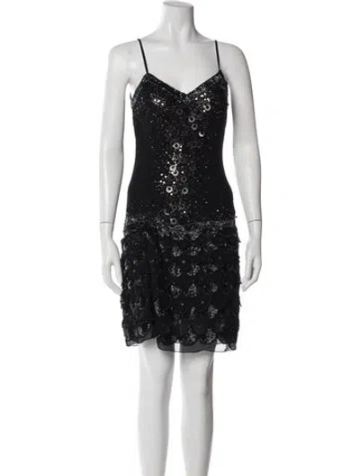 Pre-owned Sue Wong Silk Mini Dress In Black