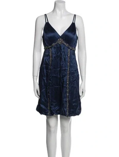 Pre-owned Sue Wong Silk Mini Dress In Blue
