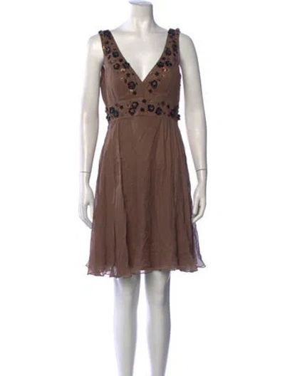 Pre-owned Sue Wong Silk Mini Dress In Brown