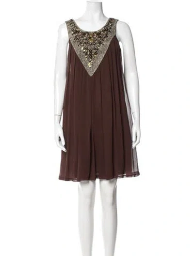 Pre-owned Sue Wong Silk Mini Dress In Brown/metallic