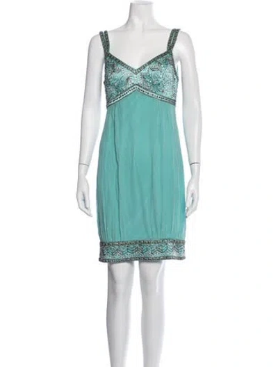 Pre-owned Sue Wong Silk Mini Dress In Green
