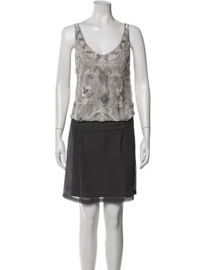 Pre-owned Sue Wong Silk Mini Dress In Grey