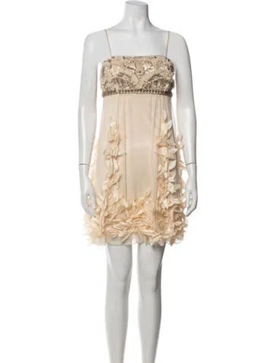 Pre-owned Sue Wong Silk Mini Dress In Neutrals