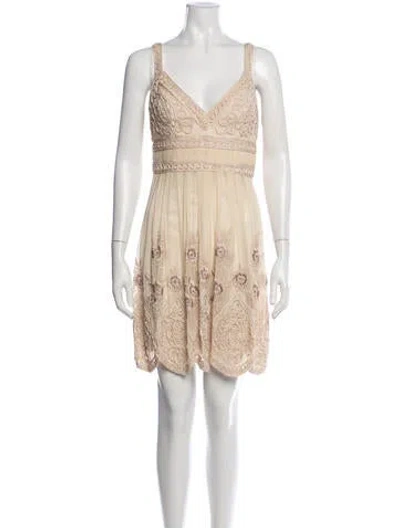 Pre-owned Sue Wong Silk Mini Dress In Neutrals