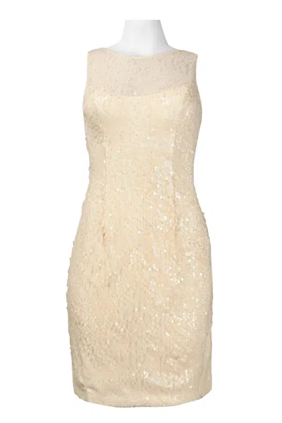 Sue Wong Sleeveless Bateau Neckline Sequin Dress In White In Gold