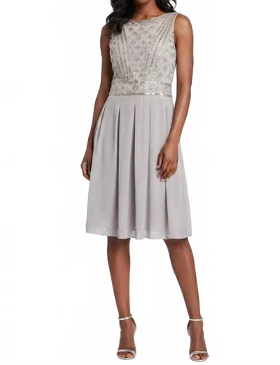 Sue Wong Sleeveless Beaded Bodice Pleated Dress In Platinum In Silver