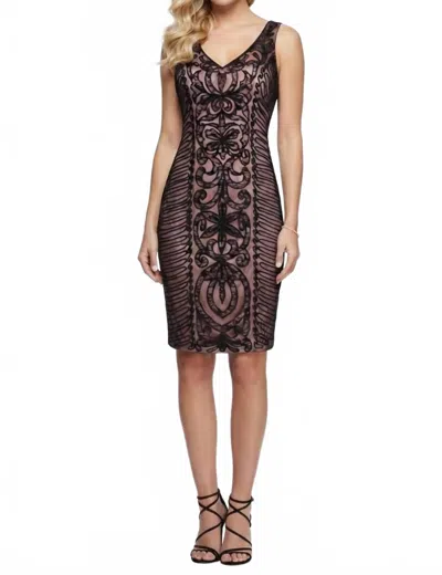 Sue Wong Sleeveless Embroidered Swirl Party Dress In Black Rose