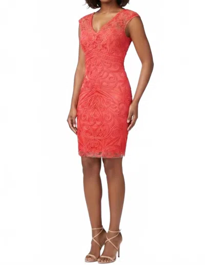 Sue Wong Soutache Embroidered Sheath Evening Dress In Flamingo In Pink