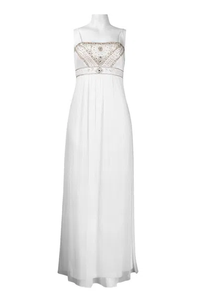 Sue Wong Spaghetti String Beaded Evening Dress In White