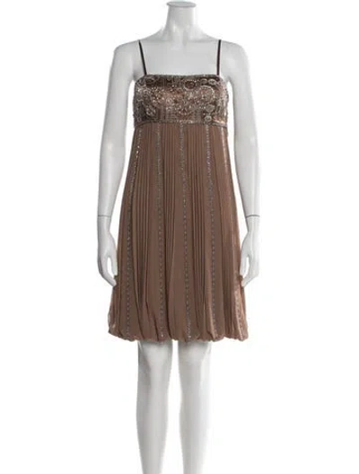 Pre-owned Sue Wong Square Neckline Mini Dress In Brown