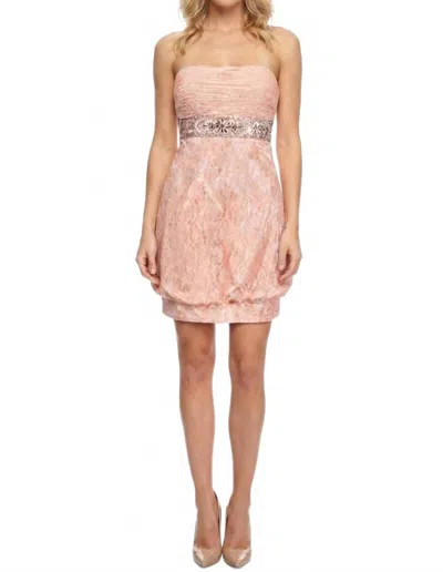 Sue Wong Strapless Beaded Empire Balloon Dress In Blush In Gold