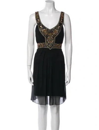 Pre-owned Sue Wong V-neck Knee-length Dress In Black