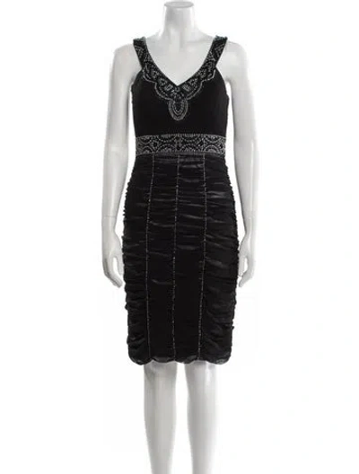 Pre-owned Sue Wong V-neck Knee-length Dress In Black