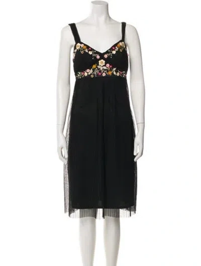 Pre-owned Sue Wong V-neck Knee-length Dress In Black