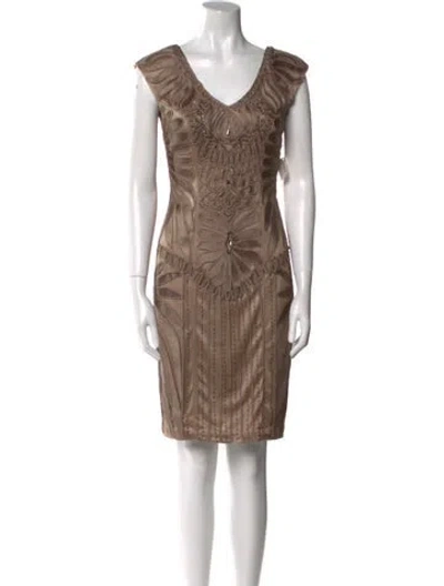 Pre-owned Sue Wong V-neck Knee-length Dress In Neutral