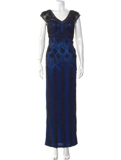 Pre-owned Sue Wong V-neck Long Dress In Blue