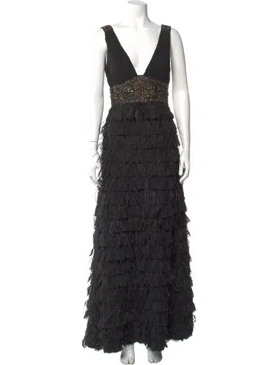 Pre-owned Sue Wong V-neck Long Dress W/ Tags In Black