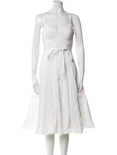 Pre-owned Sue Wong V-neck Midi Length Dress In Neutral