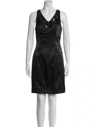 Pre-owned Sue Wong V-neck Mini Dress In Black