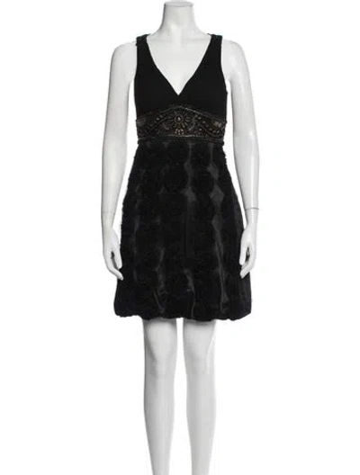 Pre-owned Sue Wong V-neck Mini Dress In Black