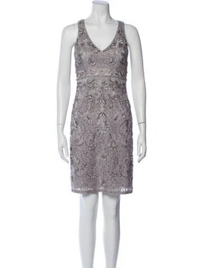 Pre-owned Sue Wong V-neck Mini Dress In Gray