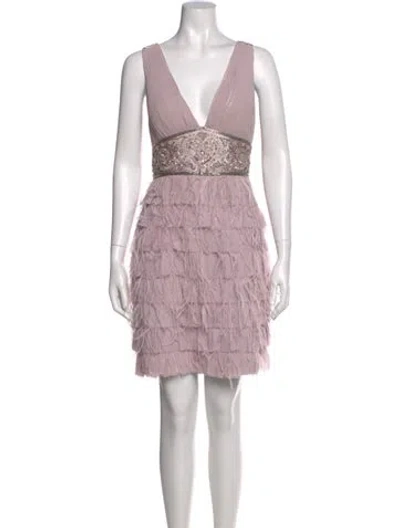 Pre-owned Sue Wong V-neck Mini Dress In Purple