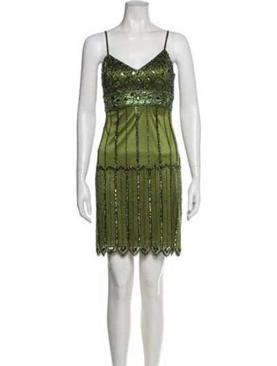 Pre-owned Sue Wong V-neck Mini Dress W/ Tags In Green