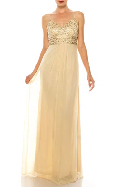 Sue Wong Women's Beaded Chiffon Spaghetti Strap Dress In Champagne In White