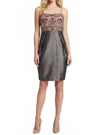 Sue Wong Women's Beaded Scrolling Pattern Taffeta Dress In Charcoal In Pink