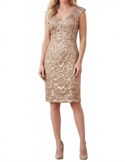 Sue Wong Women's Cap Sleeve Embroidered Scalloped Dress In Beige