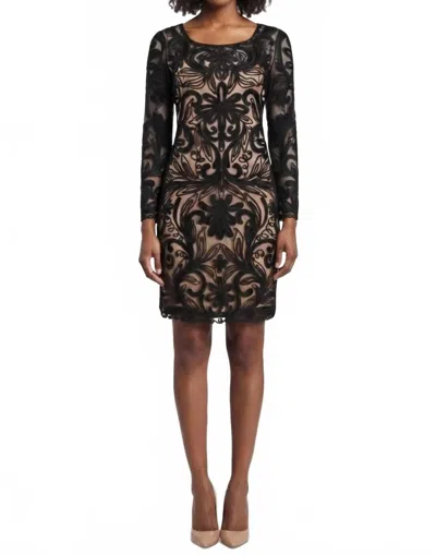 Sue Wong Women's Sleeve Floral Embroidered Mesh Dress In Black