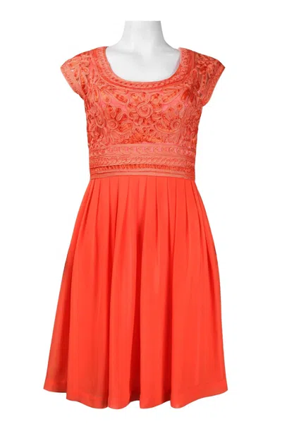 Sue Wong Women's Soutache Embroidered Pleated A-line Dress In Orange