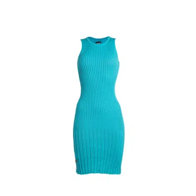 Süel Knitwear Women's Blue Catwoman Round Neck Dress Light Turquoise