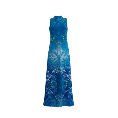 Süel Knitwear Women's Blue Cszs Tree Maxi Dress  Set-in Sleeve Magic