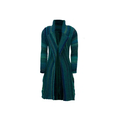 Süel Knitwear Women's Blue / Green Chunky Cabled Long Cardigan Sea Blue In Blue/green