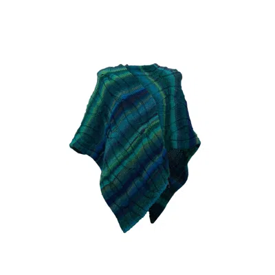 Süel Knitwear Women's Blue / Green Wool Knit Bohemian Poncho Sea Blue In Blue/green
