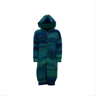 Süel Knitwear Women's Blue / Green Wool Knit Midi Hooded Cardigan Sea Blue In Blue/green