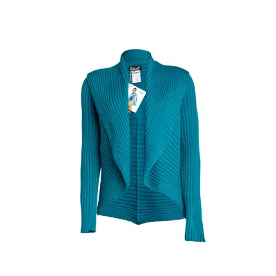 Süel Knitwear Women's Blue Ribbed Round Knit Cardigan Dark Turquoise