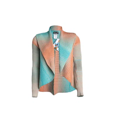 Süel Knitwear Women's Blue / Yellow / Orange Ribbed Round Cardigan Water Blue-nectarine In Blue/yellow/orange