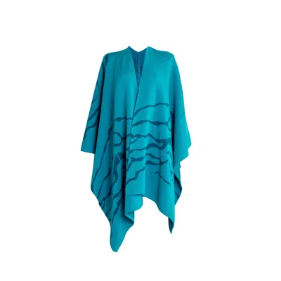Süel Knitwear Women's Blue Zebra Knitted Poncho Turquoise