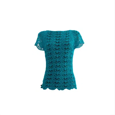 Süel Knitwear Women's Green / Blue Short-sleeved Twin-lace Sweater Turquoise